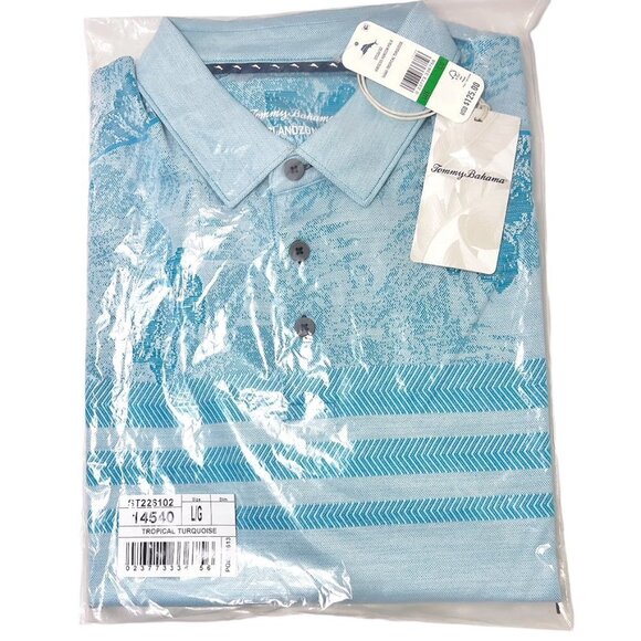 Tommy Bahama Mens Blue Tropical Short Sleeve Collared Polo Shirt Sz L New - Picture 2 of 13